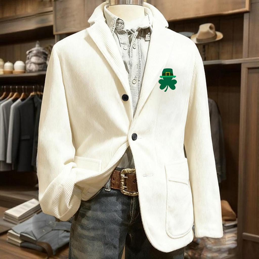Herren Bedruckter Kord Samt Taschen Anzug Jacke Cardigan Herren Freizeitanzug