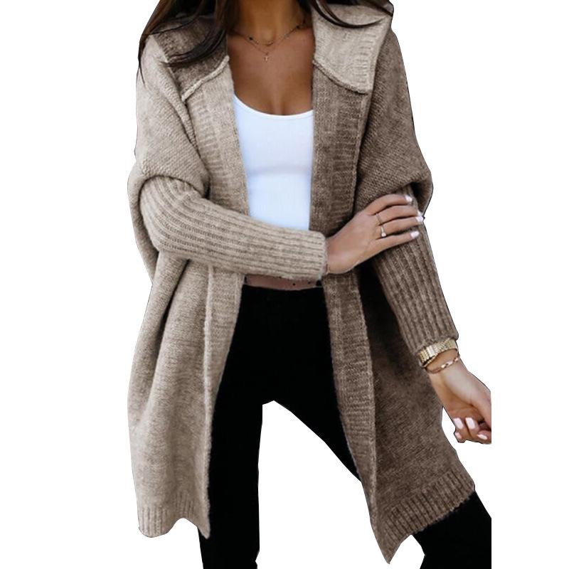 Color Block Hooded Knit Cardigan - Women's Mid-Length Outerwear for Autumn/Winter 2025