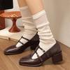 Fashion 2025 New Style Spring Autumn Women Double Buckle  Shoes Leather Square Head Square Heel Solid  Women's Shoes Zapatos Mujer