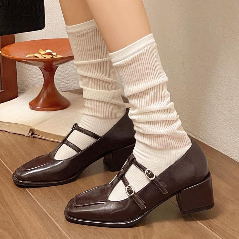Fashion 2025 New Style Spring Autumn Women Double Buckle  Shoes Leather Square Head Square Heel Solid  Women's Shoes Zapatos Mujer