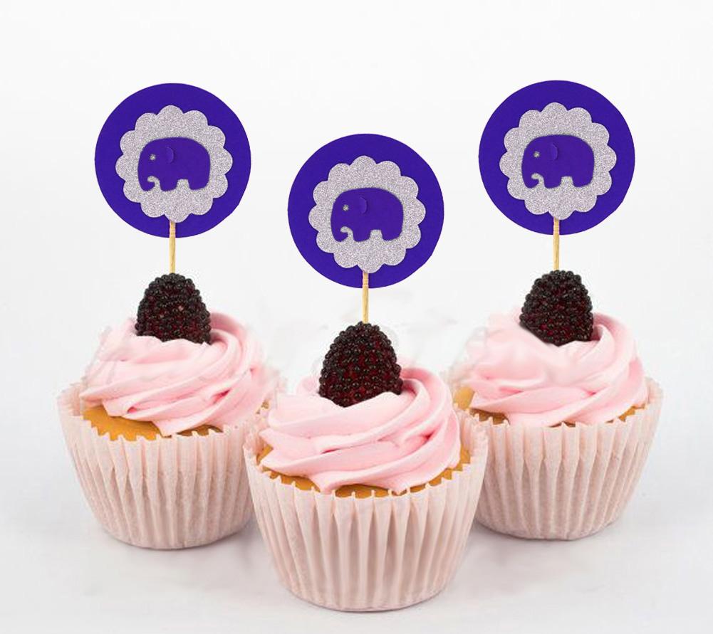 Lembrancinha Querida| Toppers de Cupcake de Elefante| Aniversário Chá de Bebê Decorações de Sobremesa para Festa - Pacote de