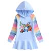 Ruffled Cartoon Rainbow Girls' Hooded Sweatshirt Dress with Long Sleeves