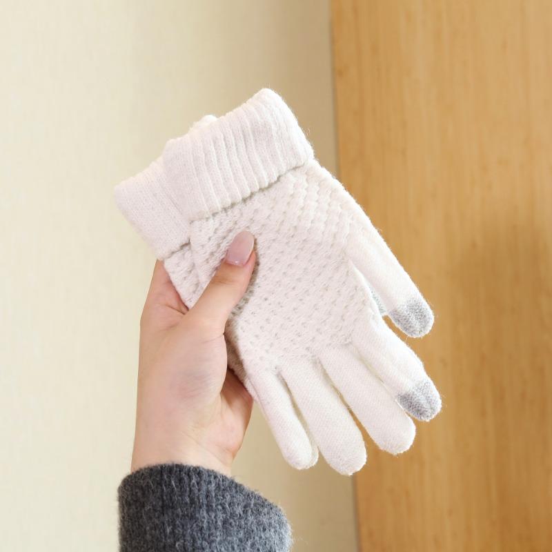 

Осенне-зимние теплые перчатки для пары, мужские и женские, студенческие, пятипалые, шерстяные, вязаные, бархатные, с дизайном для езды. белый