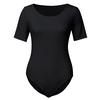 Women's Round Collar Short Sleeve Elastic Bodysuits Jumpsuits