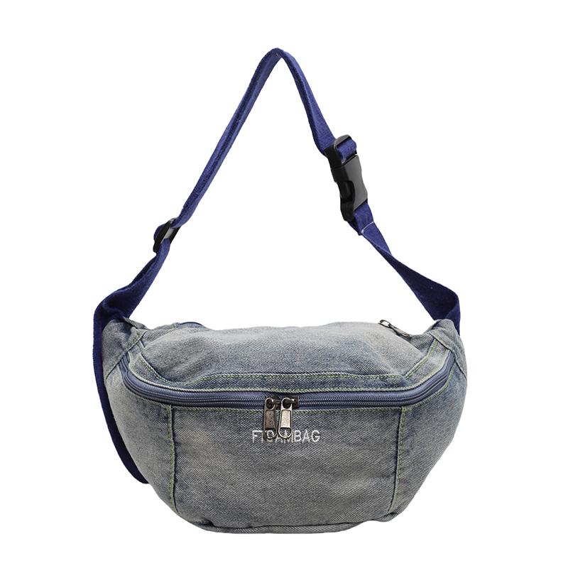 Geantă de piept din denim pentru femei, geantă de umăr cu capacitate mare, geantă de talie
