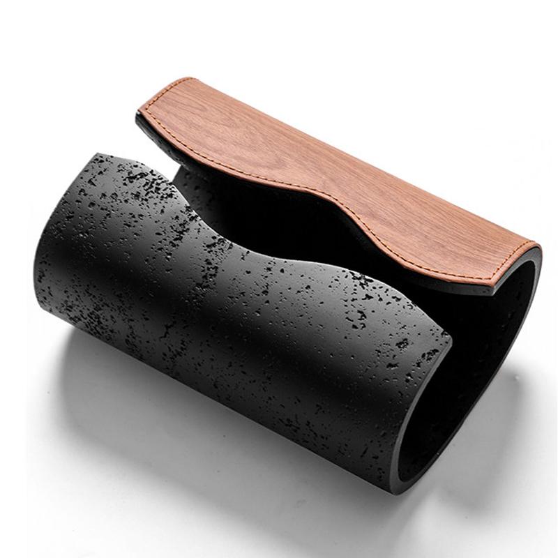 Cave Stone Tissue Box Advanced Sense Living Room Luxury Walnut Leather Paper Box Creative Paper Box Home Decoration