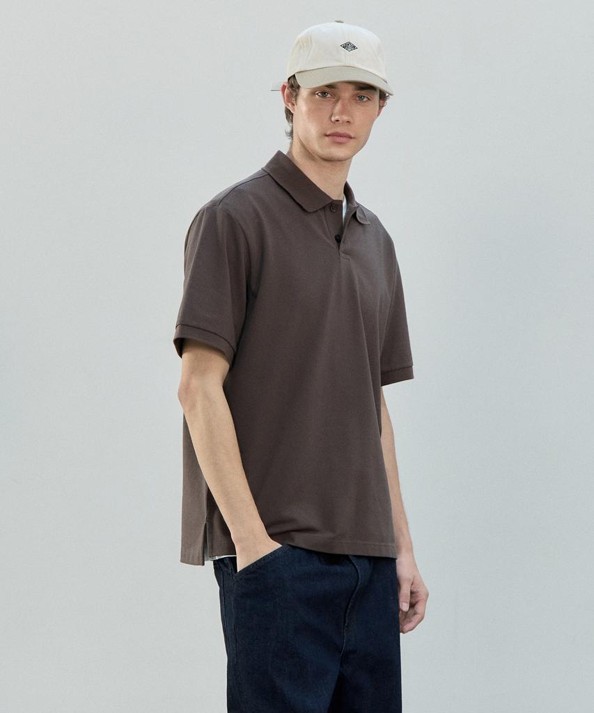 BASIC HOUSE Uni Semi-Overfit Pique Polo Shirt Brown Lyts3104