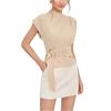 Women's Mock Neck Waist,tied Button,front Blouse