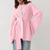 Women's  And Winter Coat Solid Color Lace-up Hooded Knitted Cardigan Sweater