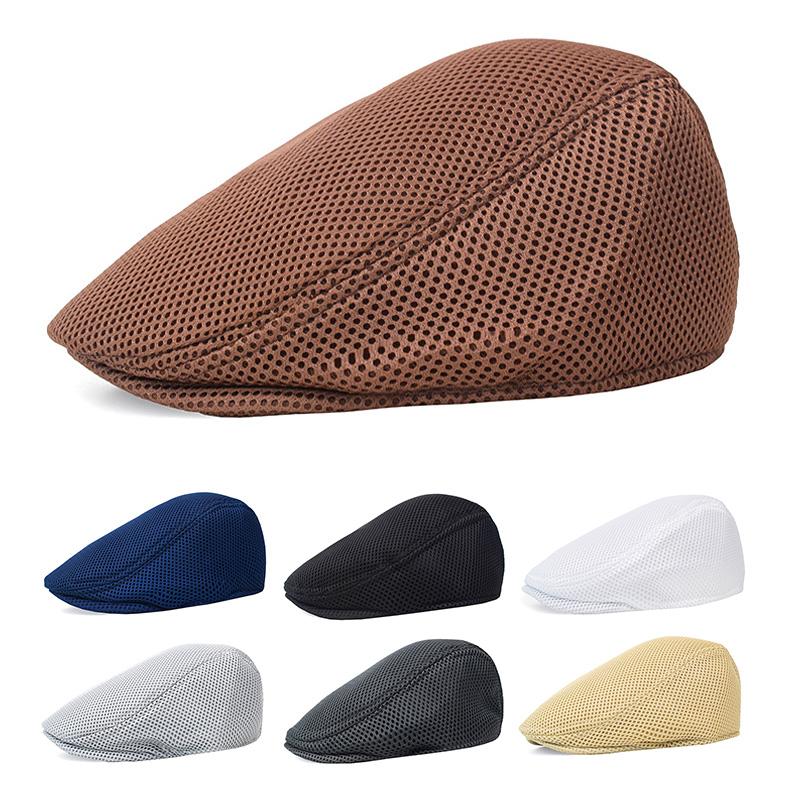 

Мужская однотонная сетчатая кепка-берет, дышащая плоская кепка, кепка газетчика, регулируемая мужская кепка для вождения