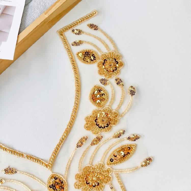 Embroidery Applique Sequins Beads Sew On Collar Patches Wedding Dress Applique For Wedding Dress Evening Gown Decoration