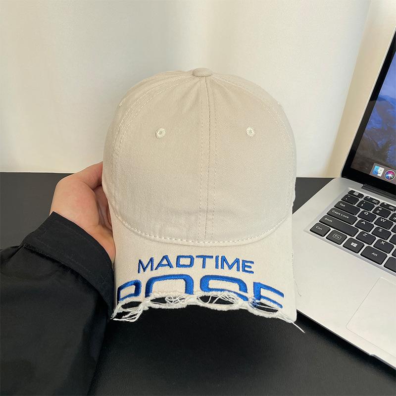 

Personalized broken brim hole letter embroidery baseball cap men s tide brand washed old face small sunshade cap