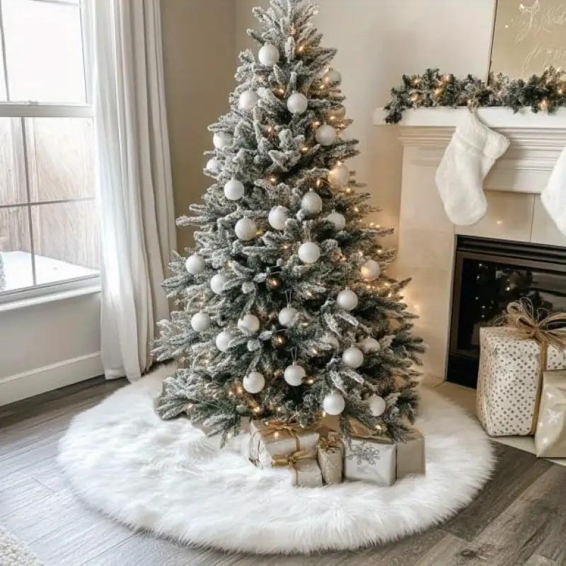 Faux Rabbit Plush Xmas Tree Skirt Christmas Gifts Home Decor New Year Winter Decoration 1pc Fluffy White Christmas Tree Skirt