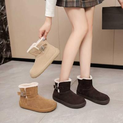 Leder Dicksohlige Erhöhende Schneestiefel Damen Herbst und Winter Neue Stiefel Fleece Warm Rundkopf Bequem Vielseitig Baumwollschuhe Damenschuhe