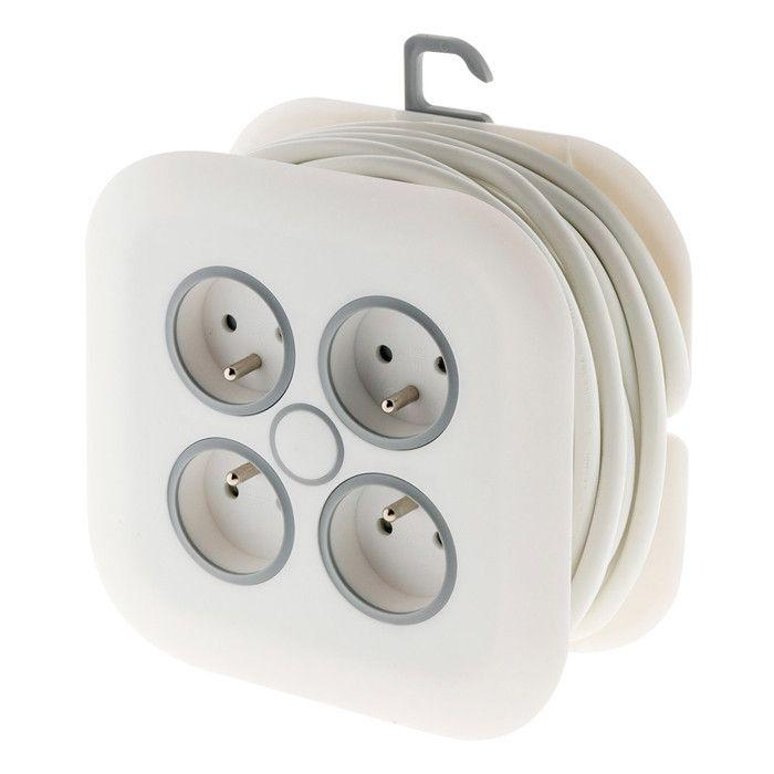 Enrouleur domestique 4x16A 2P+T fiche extraplate 3G1mm² 7m - Blanc - Zenitech