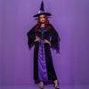 Adult Women Purple Hooded Witch Cosplay Long Dress, Halloween Stage Performance Costume