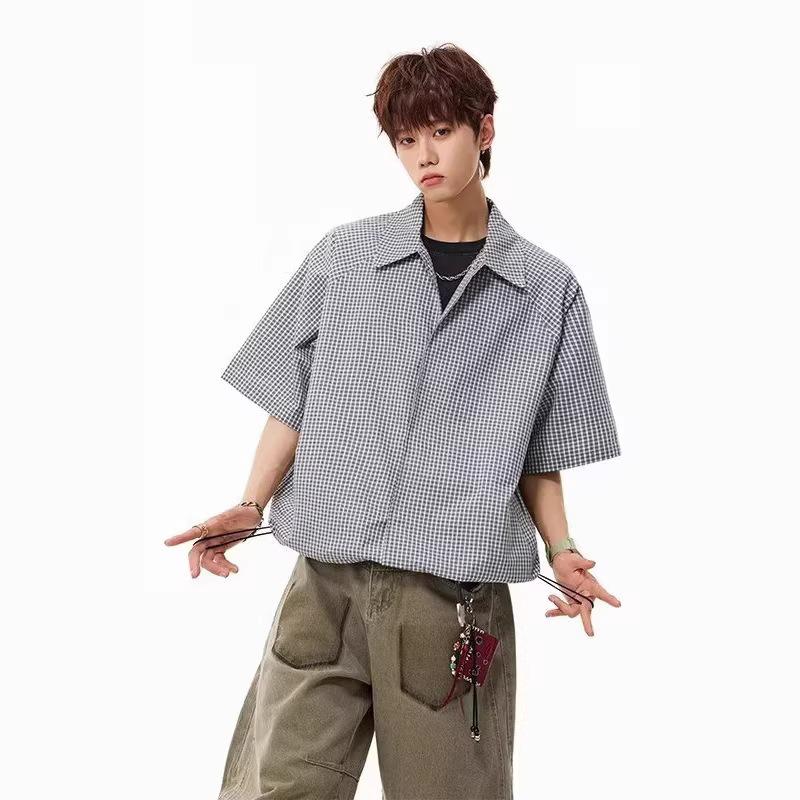 Men Gingham Check Oversized Short Sleeve Shirt Casual Streetwear Summer Top M белый