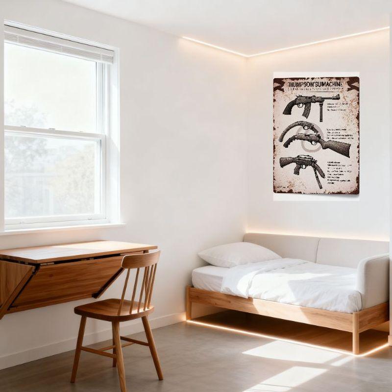 Vintage Thompson U Machine Gun Tin Sign - Tommy Gun Line Art Retro Metal Poster for Bar Pub Home Wall Decor 8x12 Inch