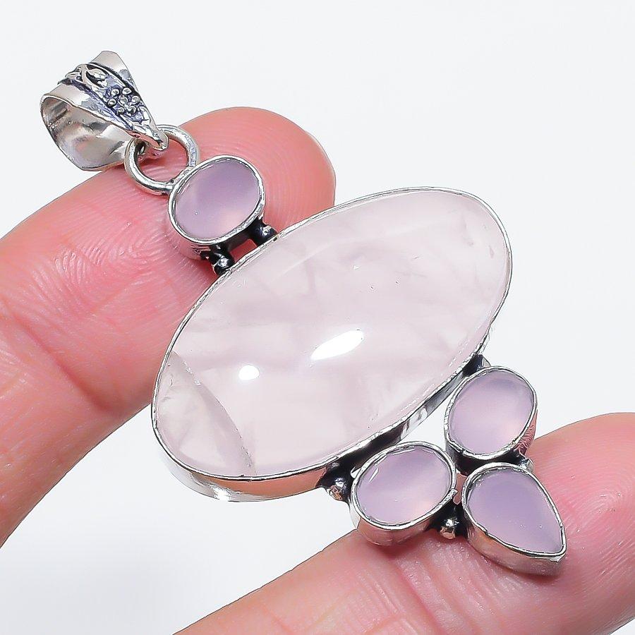 

Натуральный розовый кварц, халцедон 925 стерлинговое серебро ювелирная подвеска 2.29 r5S79