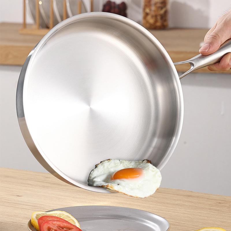 Uncoated 22-32cm frying pan, metal stainless steel frying pan, steak frying pan