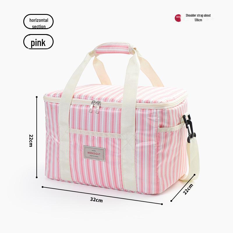 Striped Portable Large-Capacity Insulated Picnic Bag and Cooler