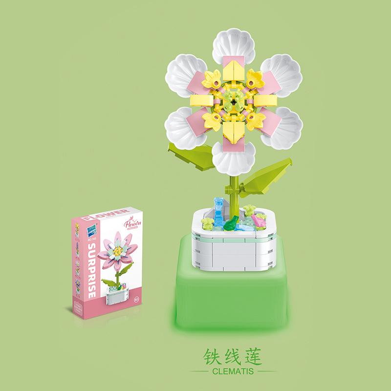 Barnas Pedagogiske Små Partikler Mosaikk Byggekloss Blomstersimulering Peon Rhododendron Kompatibel Med En Høy Byggeklossmodell Leke