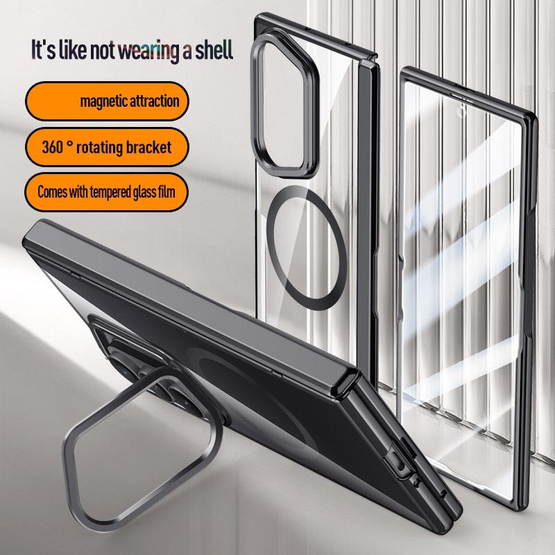Luxury Magnetic Plating PC Hinge Protection Lens Stand Case for Samsung Galaxy Z Fold 8 Ultra / 7 6 Cover with Screen Glass Film