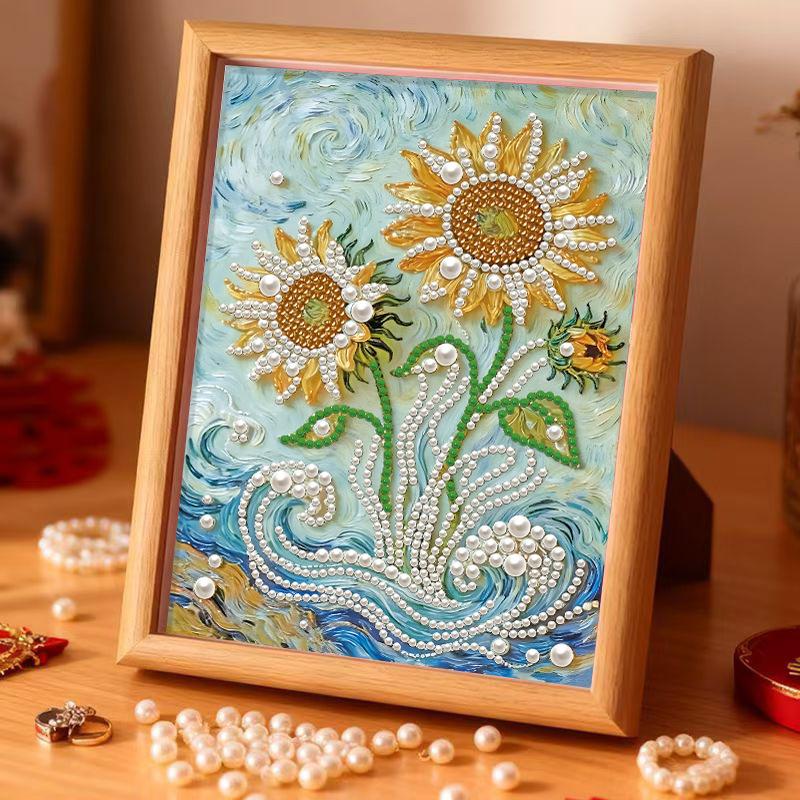 Year of The Horse Pearl Painting DIY God of Wealth Self-adhesive Handmade Sunflower Diamond Painting Wedding Decoration Painting for Friends