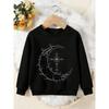 Unisex Kids Crewneck Sweatshirt, Gothic Lunar Crescent Moon Cross Print Pullover, Boys Girls Dark Style Casual Sweatshirt For Kids Over 4 Years Old