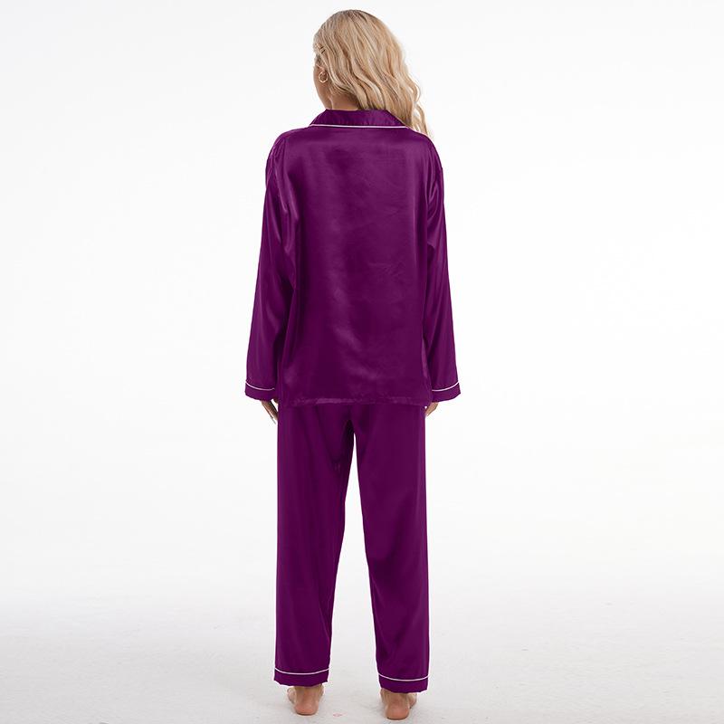 Women's Plus Size Satin Lapel Pajama Set - Long Sleeve & Pants