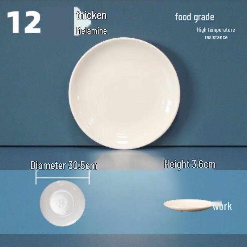 Tangyu 12-inch White Melamine Round Dinner Plate (10-pack)