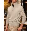 Men's Twill Jacquard Ribbed Half Zip Sweatshirt, Long Sleeve Stand Collar Sport Casual Trendy Pullover Hoodie for Autumn Winter