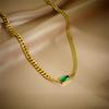 Gold Plated Cuban Link Emerald Cubic Zirconia Jewelry Set Necklace Bracelet Earrings