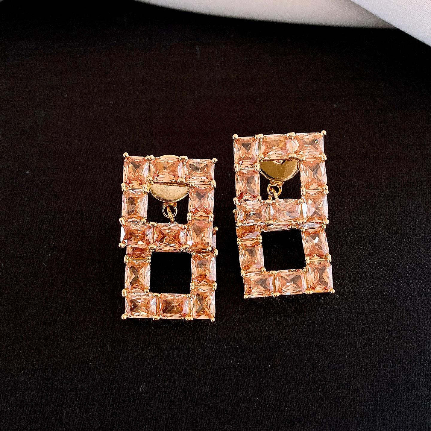 European and American exquisite zircon square hollow earrings, earrings, fashionable personality exaggerated earrings, women