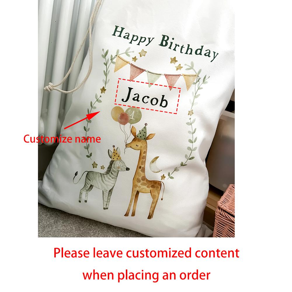 

Personalised Safari Jungle Animals Large Drawstring Bag Baby Birthday Gift Bags for Baby Shower Newborn Christmas Santa Sack 1pcs 48x60cm