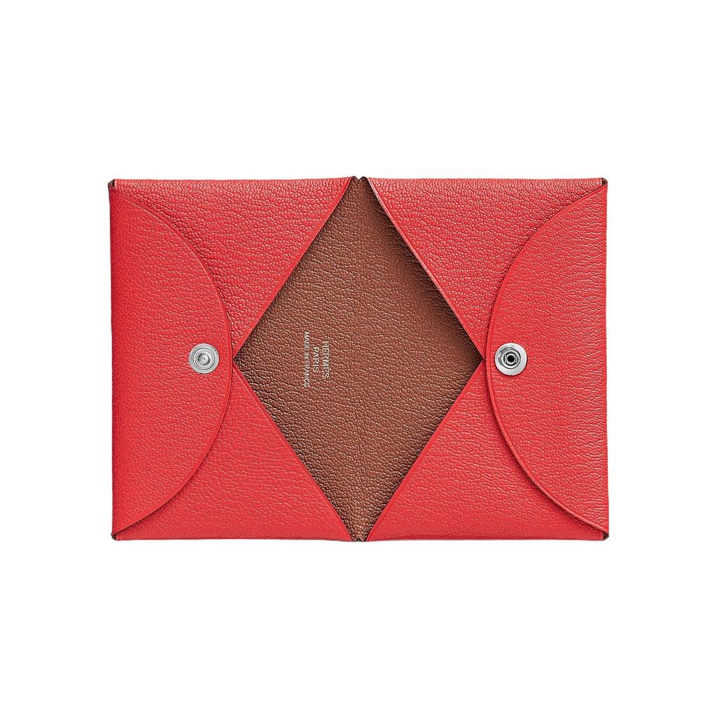 Hermes Calvi Silver Buckle Two-Tone Mysore Goat Leather Wallet Card Holder Women Wallet Texas-Pink H078476CKAT