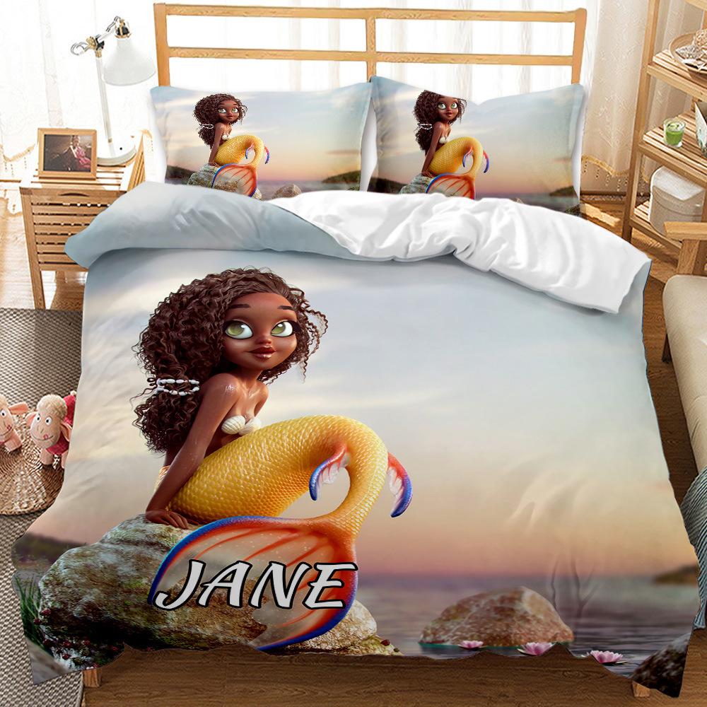 Black Girl Quilt Cover 3D Digital Print Three-Piece Bedding Kit