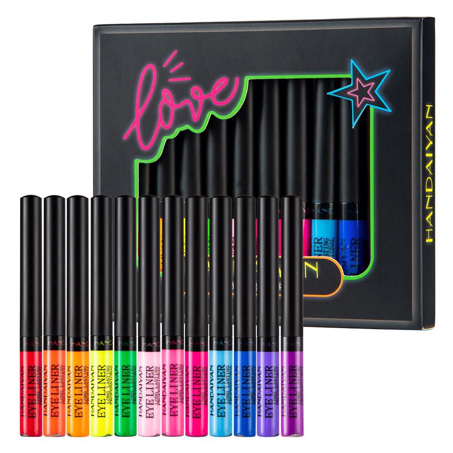 HANDAIYAN 12Pcs/Set Colorful Liquid Eyeliner UV Waterproof Fluorescent Eye Liner Face Body Paint Pen Long-lasting Easy To Remove