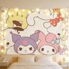Kawaii Cartoon Characters Tapestry Kuromi  My Melody Group Print Polyester Wall Hanging Sweet Pink Themed Home Decor for Bedr