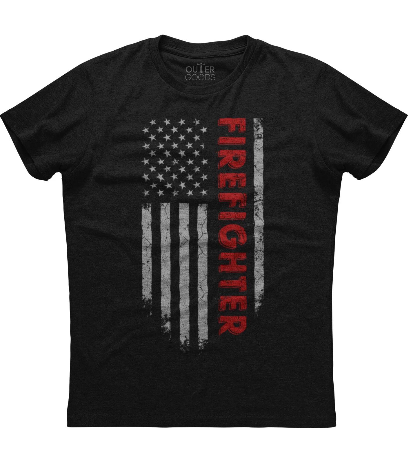 American Flag Firefighter Mens Short Sleeve New Cotton Black T-shirt 2XL