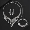 Claw Chain Rhinestone Necklace Earrings Bracelet Set, Dress Dinner Necklace Collarbone Chain Accessories
