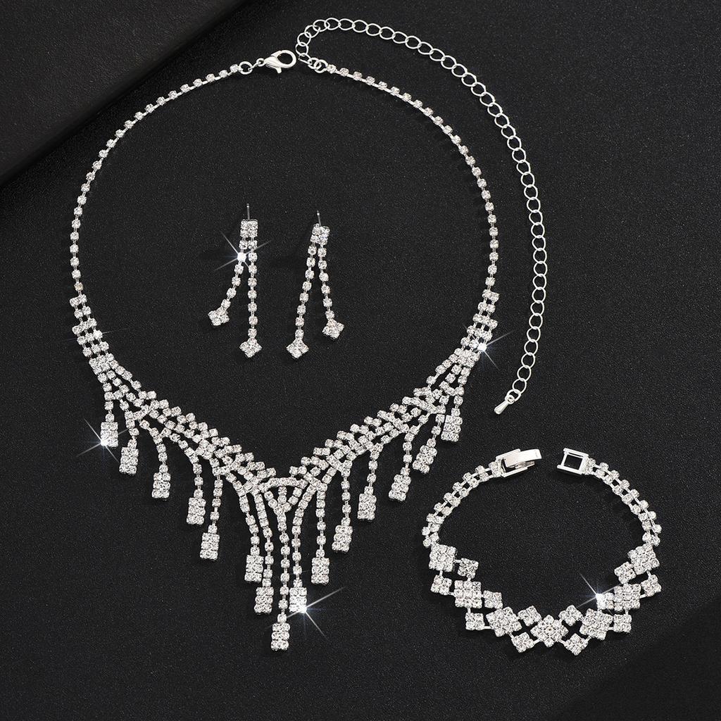 Claw Chain Rhinestone Necklace Earrings Bracelet Set, Dress Dinner Necklace Collarbone Chain Accessories