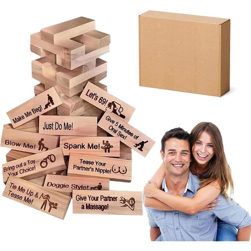 Jeu de couple pour adultes, 48 pièces Jeu de tour de luxure en bois rose pour idées de soirée coquine et cadeaux de couple amusants pour elle, cadeau de jeux d'empilage unique
