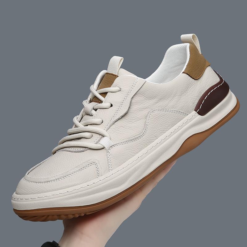 New Shoes for Men Genuine Leather Casual Shoes Fashion Breathable Flat Sport Shoes Youth Lace-up Sneakers