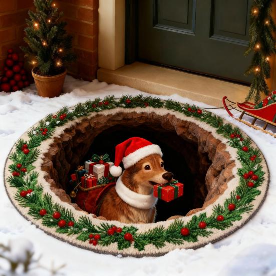 Christmas Santa Gnome Quilted Round Mat Festive Area Rug Non-Slip Backing Door Mat Living Room Bathroom Kitchen Absorbent Mat
