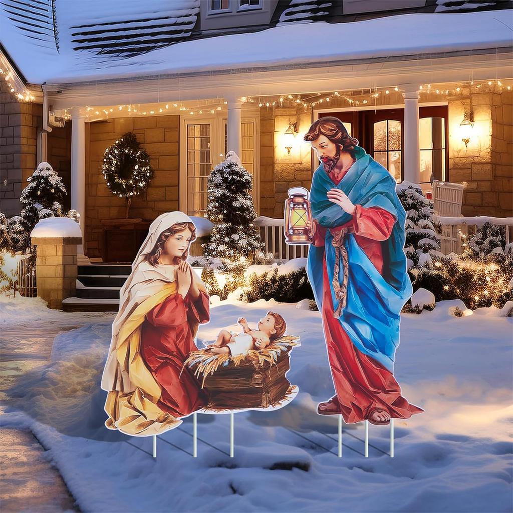 Nativity Yard Stakes Christmas Garden Stakes Acrylic Flat Ornaments for Outdoor Garden Yard