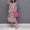 Thai Trendy Brand Spring and Summer Holiday Style Temperament Versatile Loose Printing Retro Long Shirt Dress Women