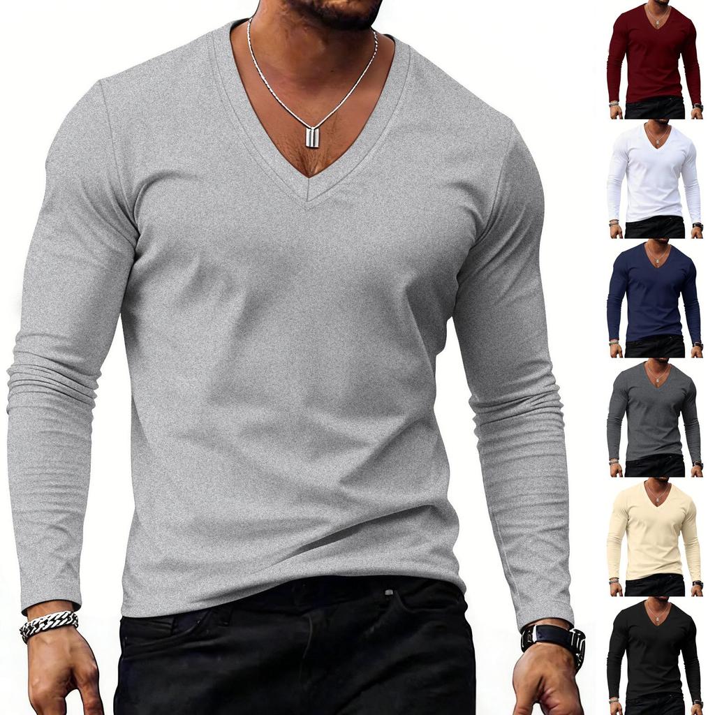 Casual sportief ondershirt voor heren, V-hals top met lange mouwen