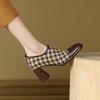 2025 New Women Retro Houndstooth Mary Janes Pumps Patent Buckle Strap Block Thick Heeled Shoes Ladies Dress Spring