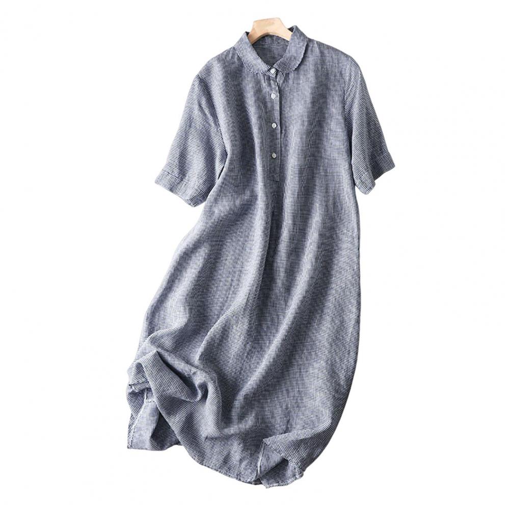Summer Lady Dress Turn-down Collar Short Sleeves Buttons A-line Flowy Hem Retro Printed Casual Loose Midi Dress